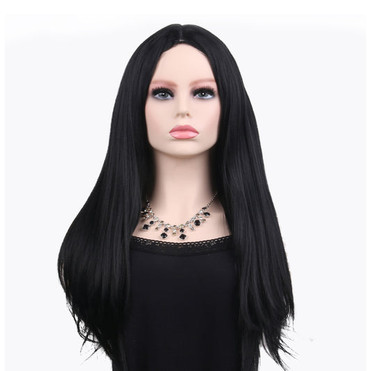 28 Inch Long Attractive Black Kinky Straight Natural Human Hair Synthetic Wig For Woman Daily Wear