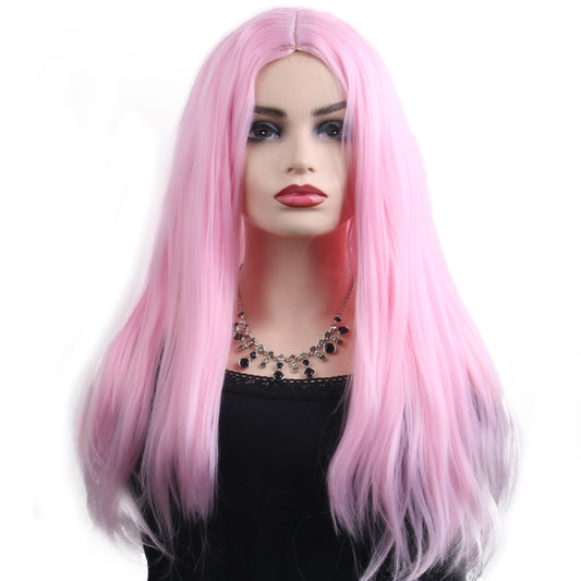 26 inch Fashion Attactive Pink Long Kinky Straight Synthetic Fiber Wig For Women Daily Wear