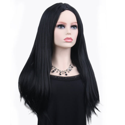 28 Inch Long Attractive Black Kinky Straight Natural Human Hair Synthetic Wig For Woman Daily Wear