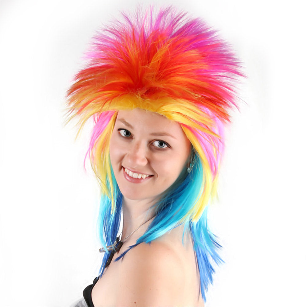 Halloween Costumes Male Wig Punk Heavy Metal Mullet Wig Brown Curly Long Straight Hair