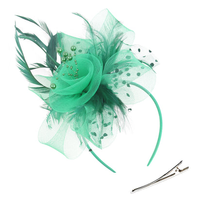 Retro mesh flower headdress bridal feather headdress hair accessories horse racing festival tea party dance hat headband