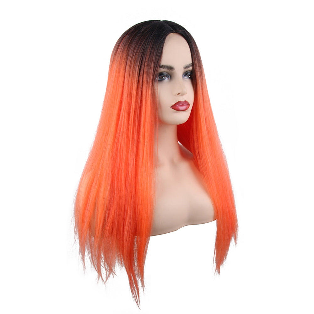 26 inches gradient orange red colour long straight hair ladies wig Europe and the United States wig synthetic wig