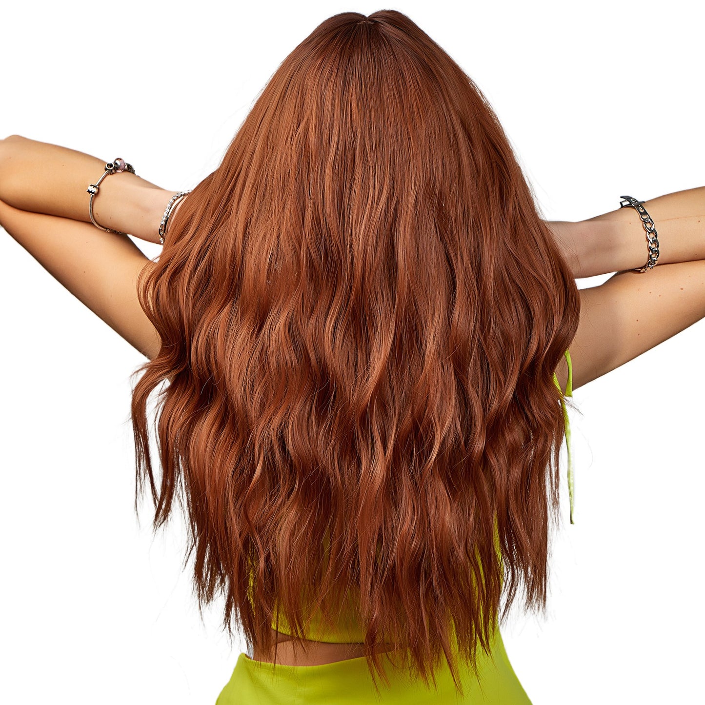 25 Inch Charming Long Loose Wave Dark Orange Synthetic Fiber Wig For Women Daily Wear