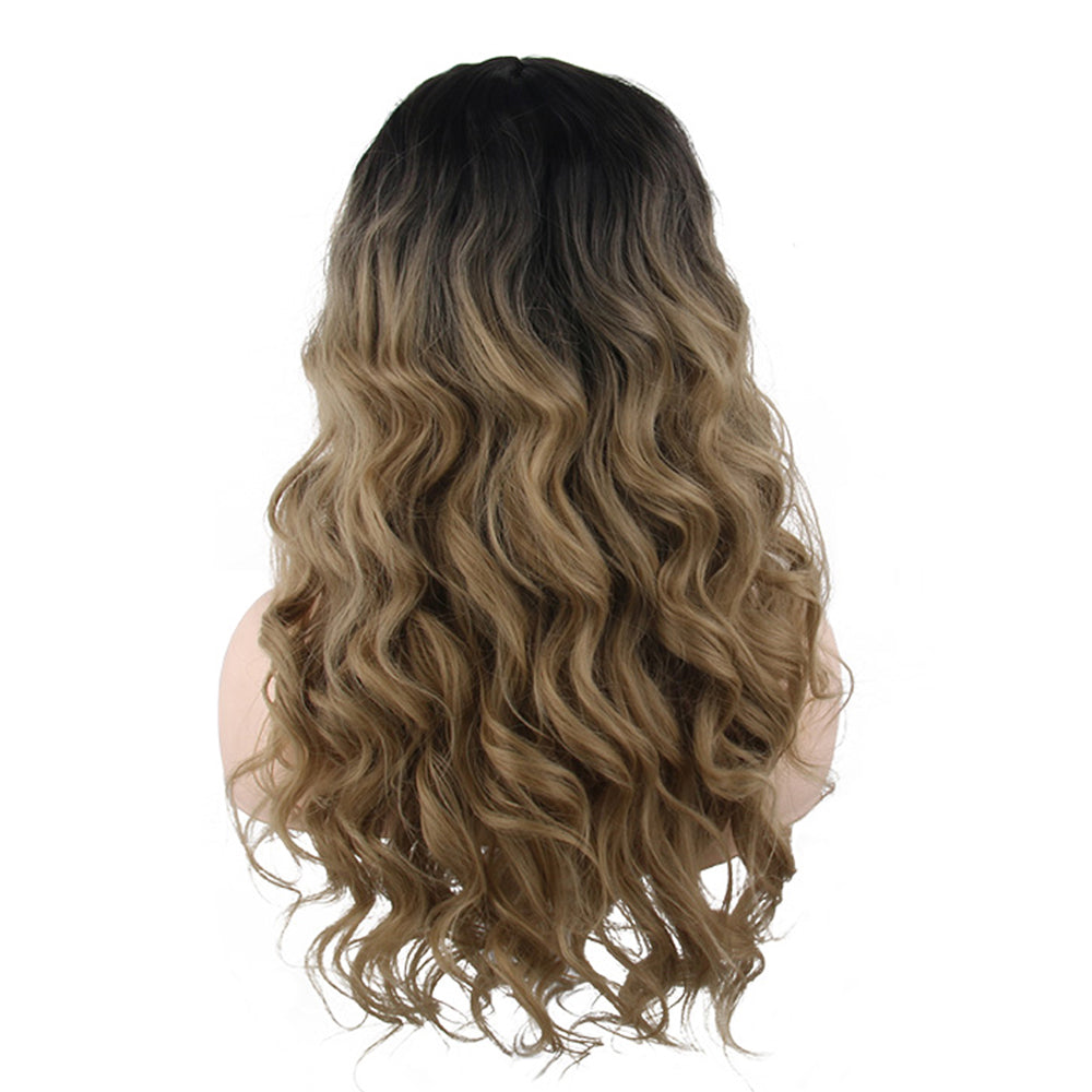 Wig female black gradient brown long curly hair big wave natural wig