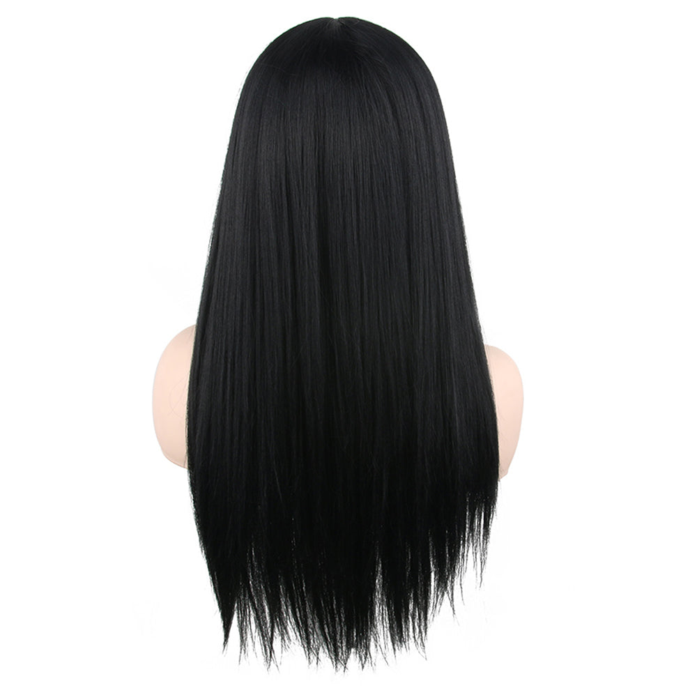 28 Inch Long Attractive Black Kinky Straight Natural Human Hair Synthetic Wig For Woman Daily Wear