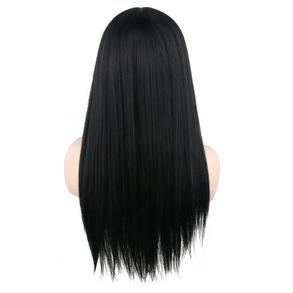 28 Inch Long Attractive Black Kinky Straight Natural Human Hair Synthetic Wig For Woman Daily Wear