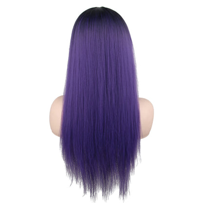 26 inches gradient dark purple long straight hair ladies wig Europe and the United States wig synthetic wig
