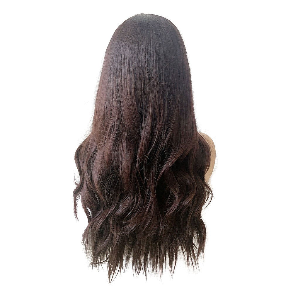 28 Inch Long Black Brown Color Synthetic Natural Wave Wigs for Women Daily Party Wear