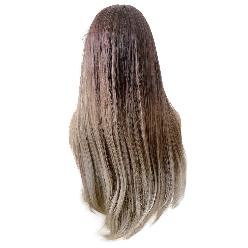 32 Inch Linen Brown Natural Straight Synthetic Wigs for Women Daily Party Wear