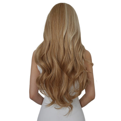 28 Inch Long Light Brown Natural Curly Synthetic Wigs for Women Daily Party Wear