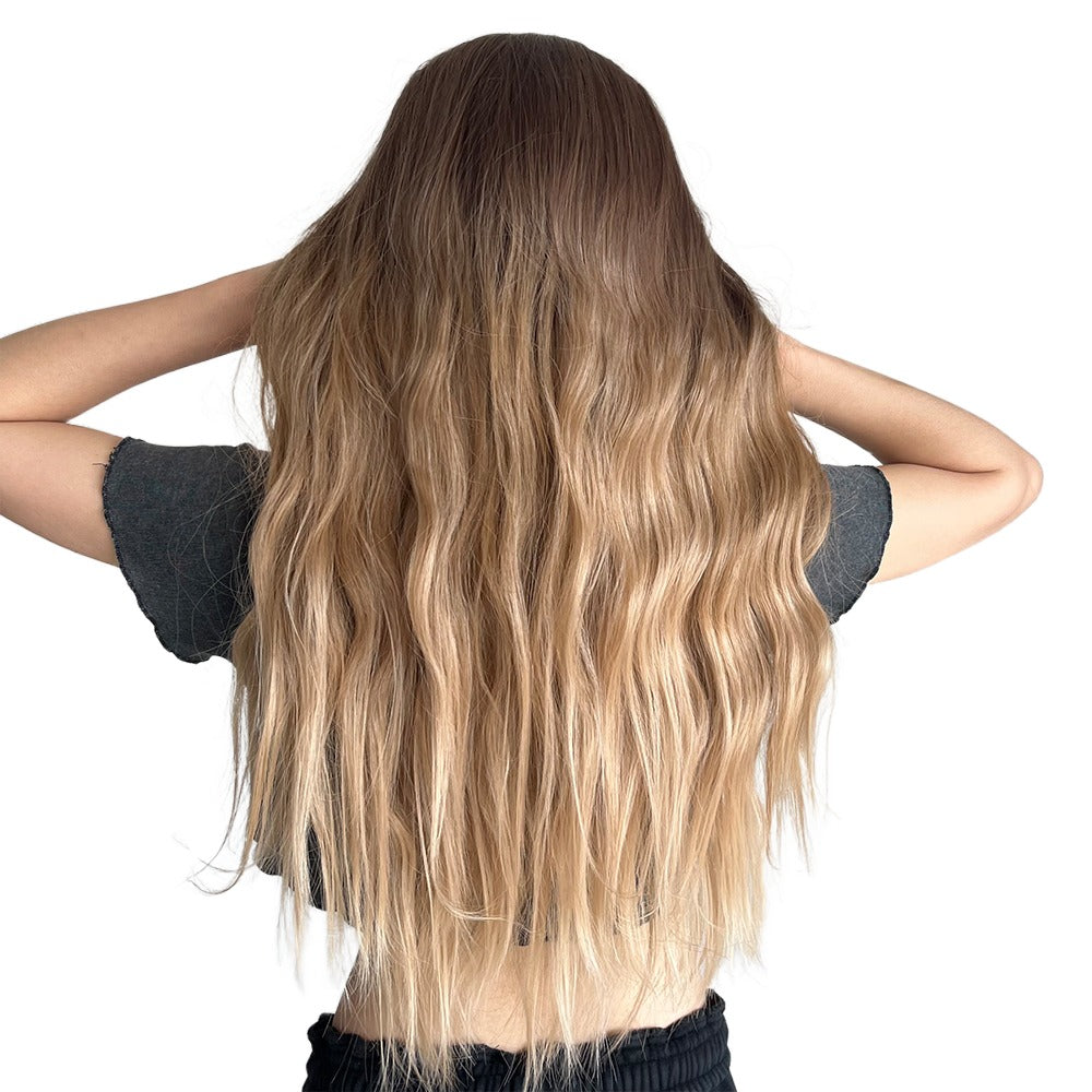 28 Inch Long Ombre Black Blonde Natural Wave Synthetic Wigs for Women Daily Party Wear