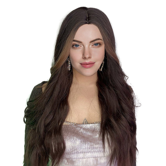 28 Inch Long Black Brown Color Synthetic Natural Wave Wigs for Women Daily Party Wear