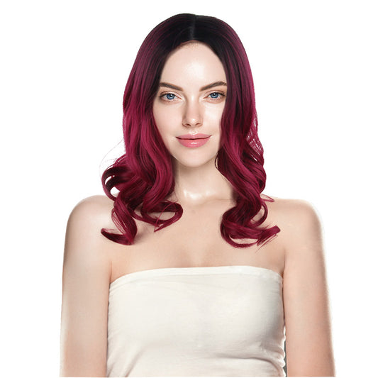 22 Inch Middle and Long Gradient Burgundy  Natural Curly Synthetic Wigs for Women Daily Party Wear