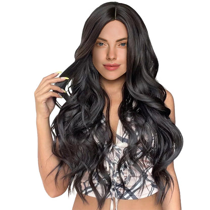 26 Inch Long Black Color Natural Synthetic Wigs for Women Daily Party Wear 