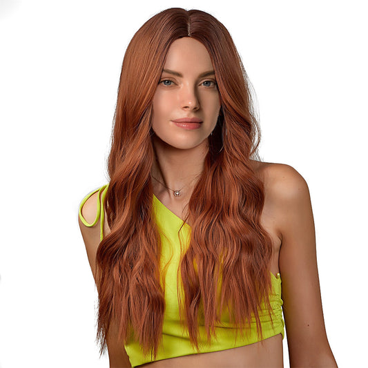25 Inch Charming Long Loose Wave Dark Orange Synthetic Fiber Wig For Women Daily Wear