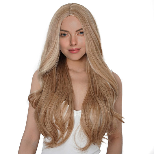 28 Inch Long Light Brown Natural Curly Synthetic Wigs for Women Daily Party Wear