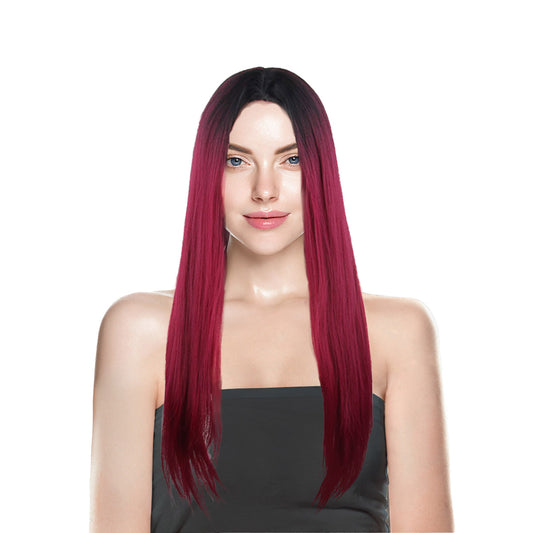 Burgundy Gradient Colour Ladies Dress Up Long Straight Chemical synthetic Wig