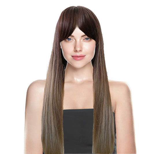 32 Inch Linen Brown Natural Straight Synthetic Wigs for Women Daily Party Wear