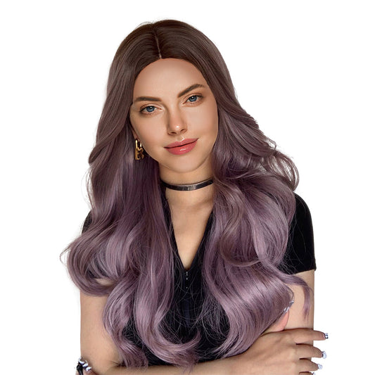 28 Inch Long Purple Color Natural Wave Synthetic Wigs for Women Daily Party Wear