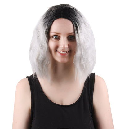 Ombre Silver Grey Wigs Short Length Wigs Women Middle Part Dark Roots Heat Resistant Synthetic Wigs