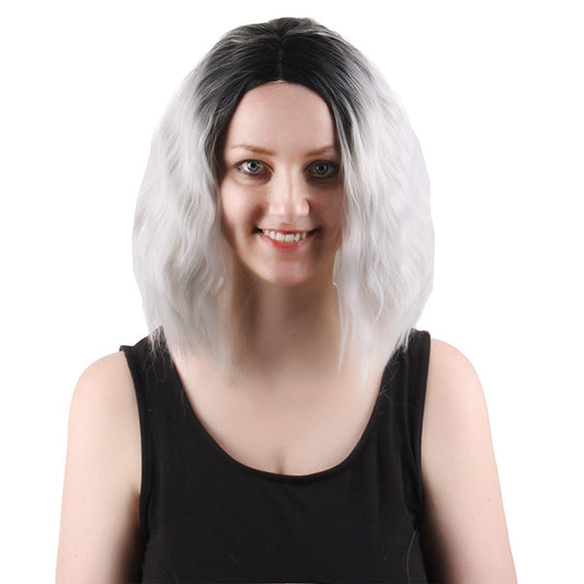 Ombre Silver Grey Wigs Short Length Wigs Women Middle Part Dark Roots Heat Resistant Synthetic Wigs