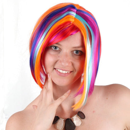 10 Inch Oq Hair Glueless Human Kinky Straight Colorful Wig For Daily Party
