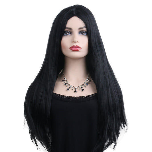 28 Inch Long Black Natural Straight Synthetic Wigs for Women Daily Party Wear