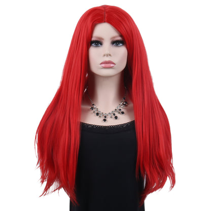 Long Straight Red Wigs for Women Natural Hairline Middle Part Synthetic Wigs for Women Halloween Cosplay Party