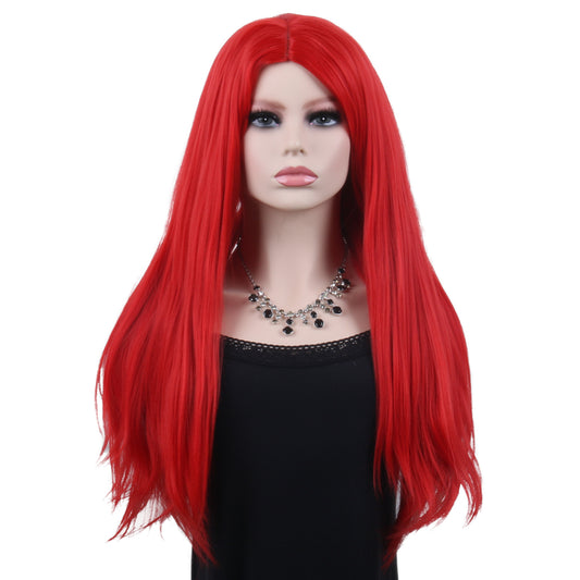 Long Straight Red Wigs for Women Natural Hairline Middle Part Synthetic Wigs for Women Halloween Cosplay Party