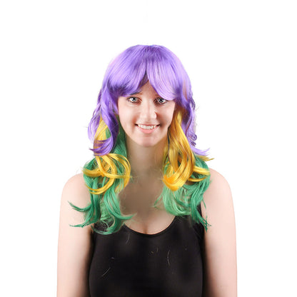 24 Inch Long Kinky Curly  Mardi Gras Wigs For Women Synthetic Fiber Wig Party Wear