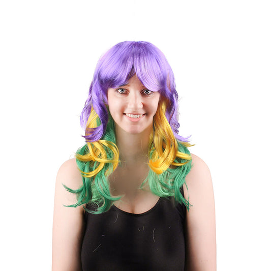 24 Inch Long Kinky Curly  Mardi Gras Wigs For Women Synthetic Fiber Wig Party Wear