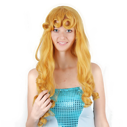 30 Inch Beautiful Long Kinky Curl Role Play Sleeping Beauty Synthetic Fiber Wig Party Wear