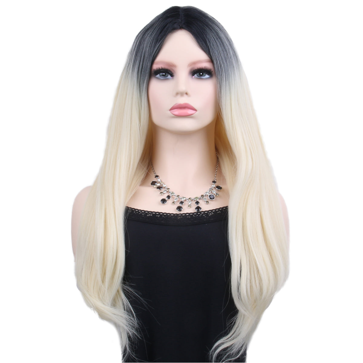 26 inches gradient blonde long straight hair ladies wig Europe and the United States wig synthetic wig