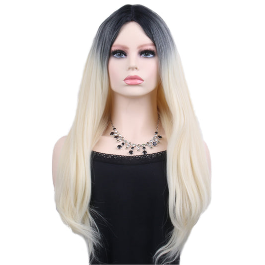 26 inches gradient blonde long straight hair ladies wig Europe and the United States wig synthetic wig
