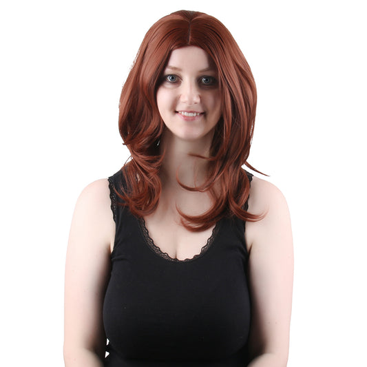 20 Inch Attractive Middle Length Brown Loose Wave Synthetic Fiber Wig For Women Daily Wear
