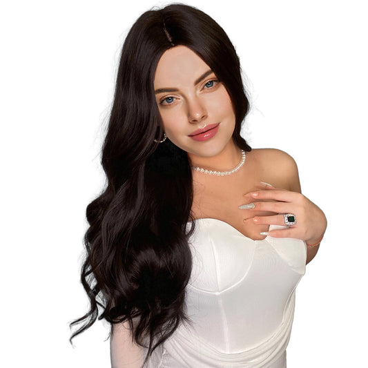 28 Inch Charming Long Glueless Black Natural Wave Synthetic Fiber Wig For Women Daily Use