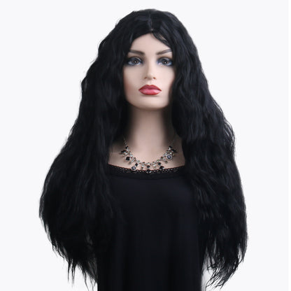 32 inches gradient black long curly hair ladies wig Europe and the United States wig synthetic wig