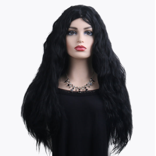 32 inches gradient black long curly hair ladies wig Europe and the United States wig synthetic wig