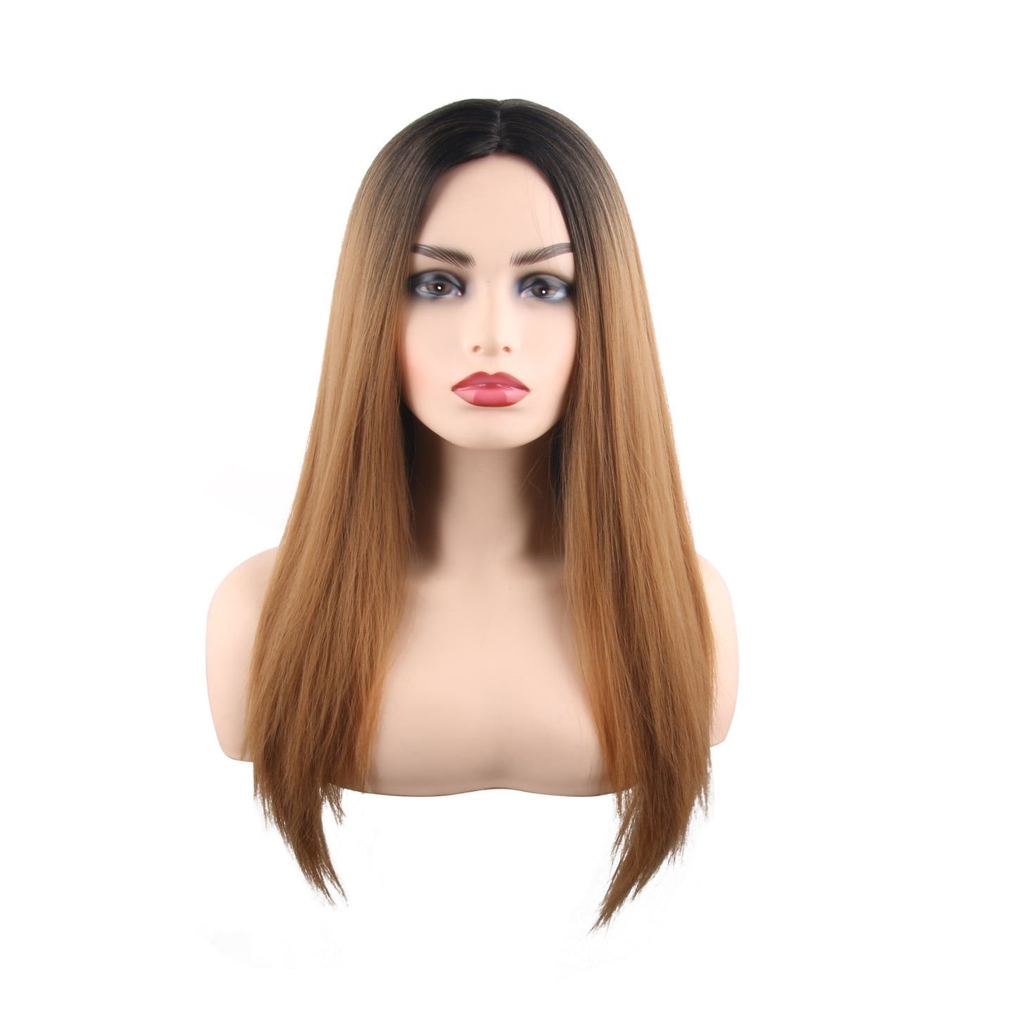 24 inch gradient black brown medium straight hair ladies wig Europe and the United States wig synthetic wig