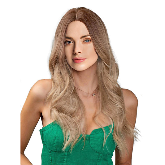 24 Inch beautiful Long Loose Wave Brown and Blonde Synthetic Fiber Wig For Women Daily Wear