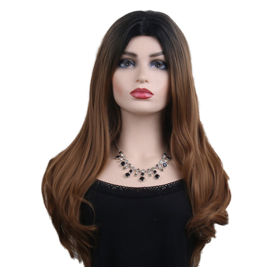 24 inch gradient dark brown medium straight hair ladies wig Europe and the United States wig synthetic wig