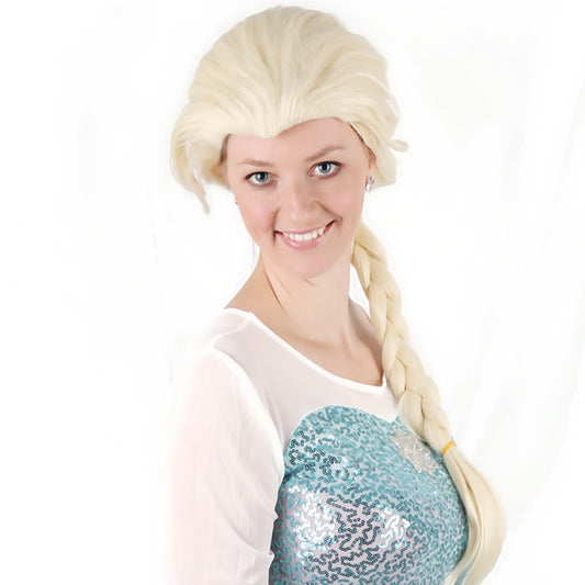 24 inch Beautiful Long Curly Braid Cosplay Character Elsa Synthetic Fiber Wig Party Wear