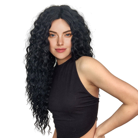28 Inch Charming Fashion Long black Kinky Curl Lace Front Wig For Women Daily Wear