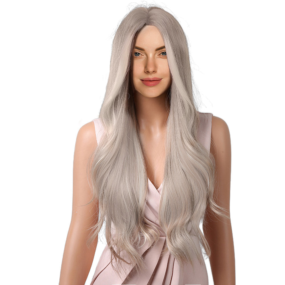 26 Inch Light Grey Powder Natural Wave Synthetic Wigs for Women Daily Party Wear