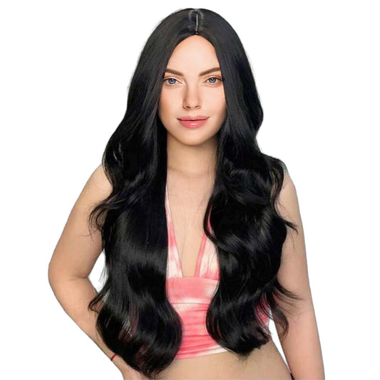 32 Inch Charming Natural Black Long Natural Wave Lace Front Wig For Women Daily Wear