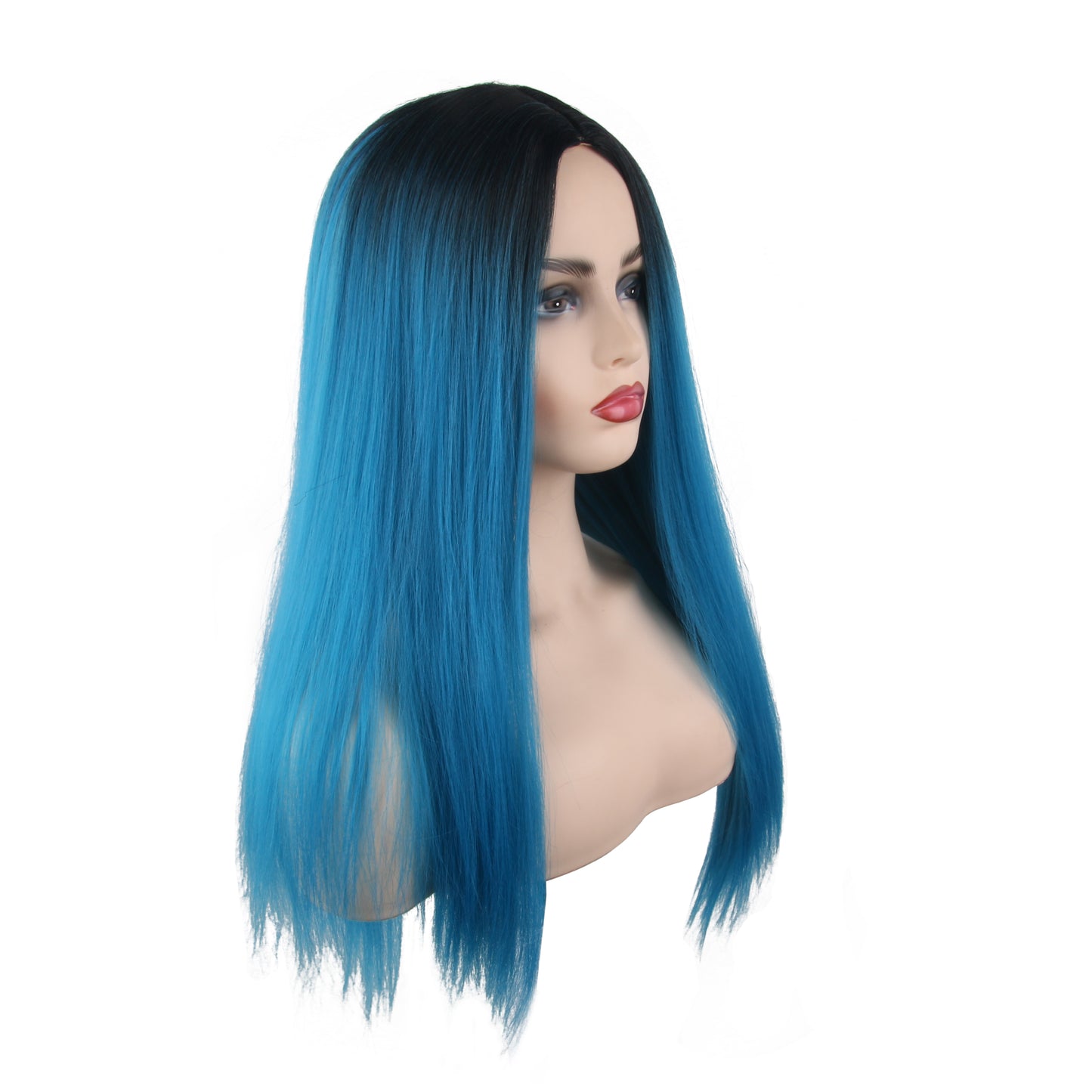 26 inch gradient peacock blue long straight hair ladies wig Europe and the United States wig synthetic wig