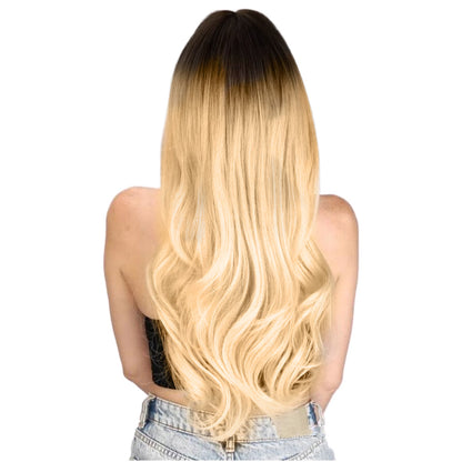 32 Inch Fashion Beautiful Long Loose Wave Ombre Yellow Lace Front Wig For Women Daily Wear
