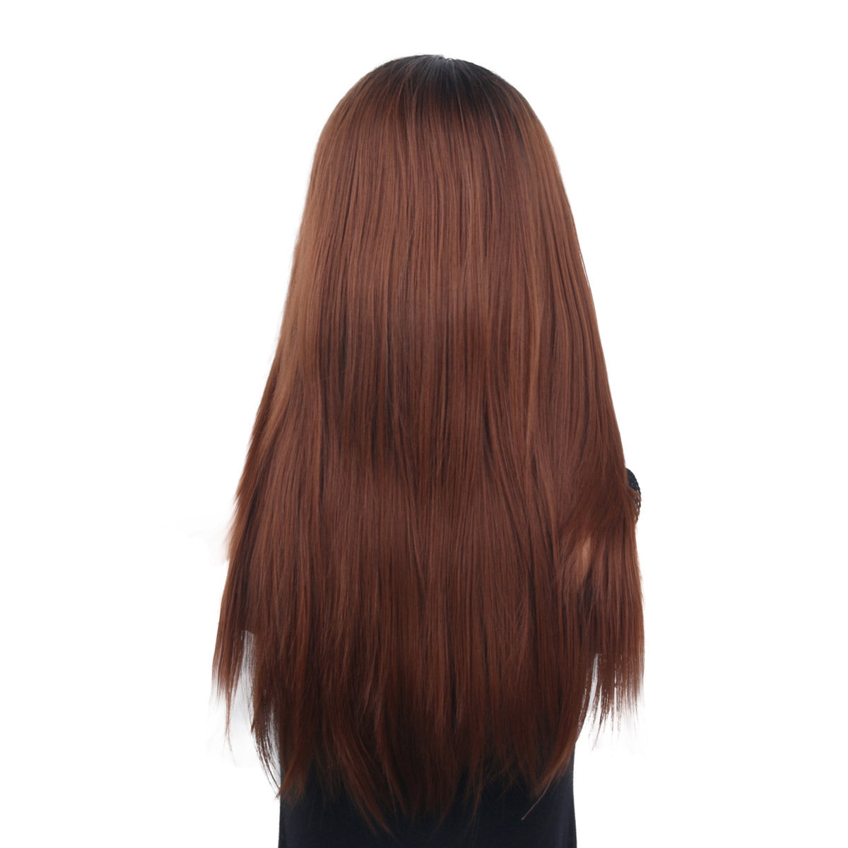 24 Inch Fashion Beautiful Middle Length Kinky Straight Ombre Brown Lace Front Wig For Women Daily Wear