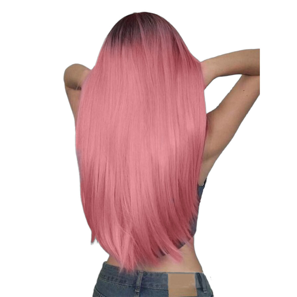29 Inch Charming Fashion Long Kinky Straight Ombre Pink Lace Front Wig For Women Daily Wear