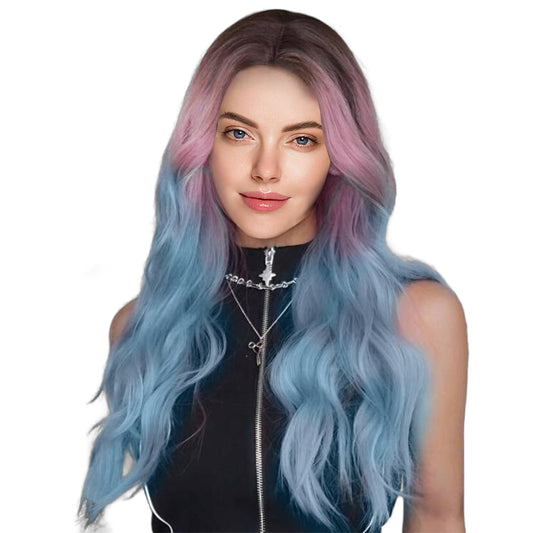 26 Inch Charming Long Loose Wave Ombre Pink And Purple Synthetic Fiber Wig For Women Daily Wear